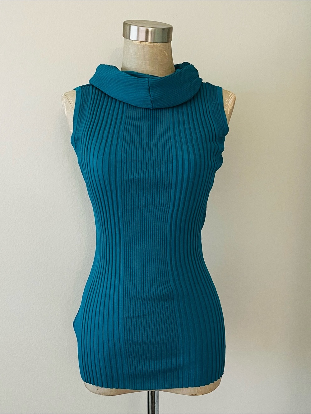 Josep A. Sleeveless Ribbed Cowl Neck Tank in Teal